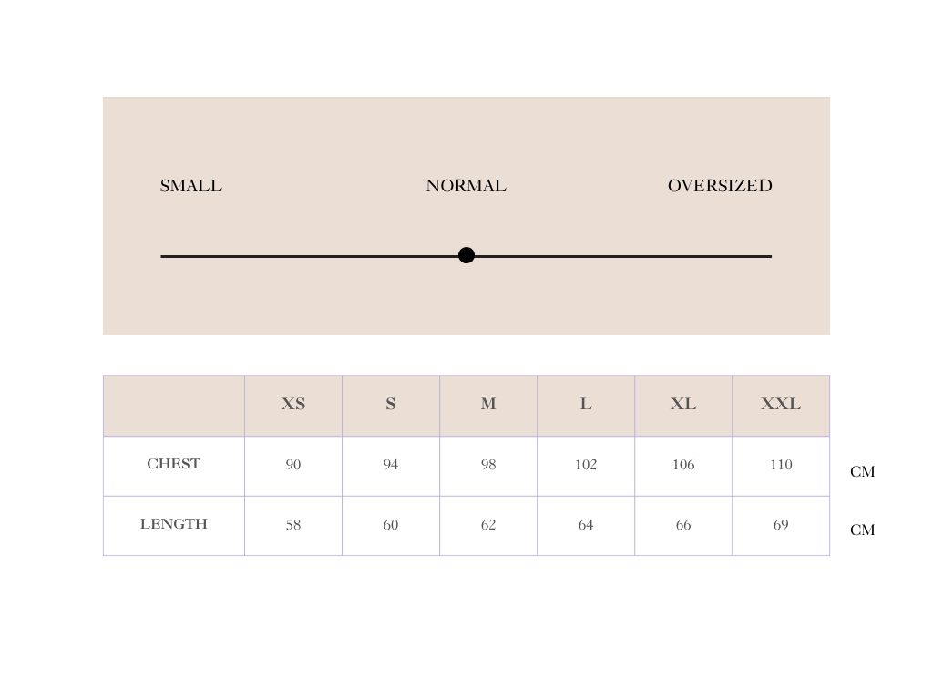 Size chart for Økologisk Bomulds T-Shirt - Sort