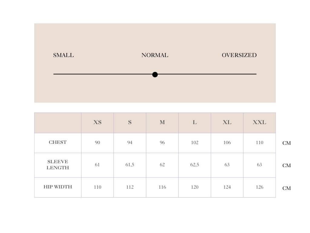 Size chart for Cyme Denim Jakke - Mørkeblå