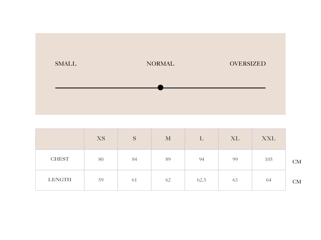 Size chart for Ivy Merino Top - Sort