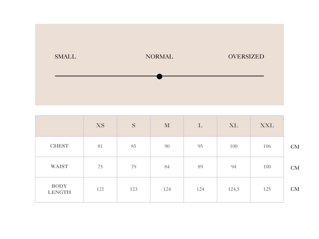 Size chart for Knitted Rib Dress - Taupe