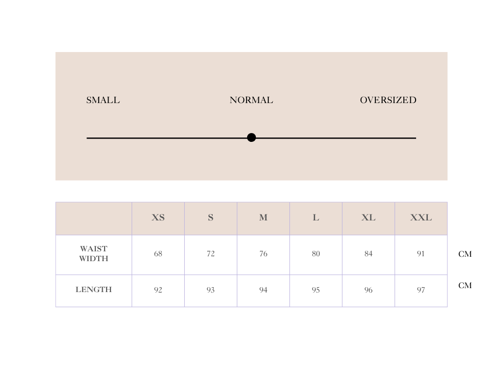 Size chart for Satin Skirt - Black