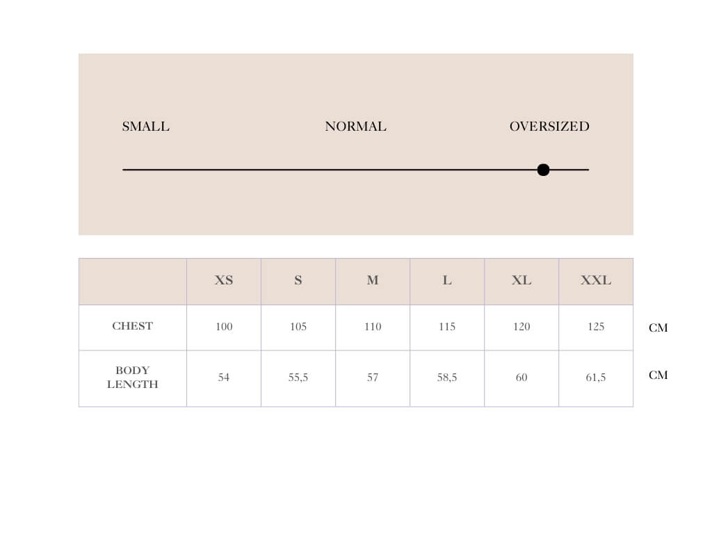 Size chart for CC T-shirt - Sort