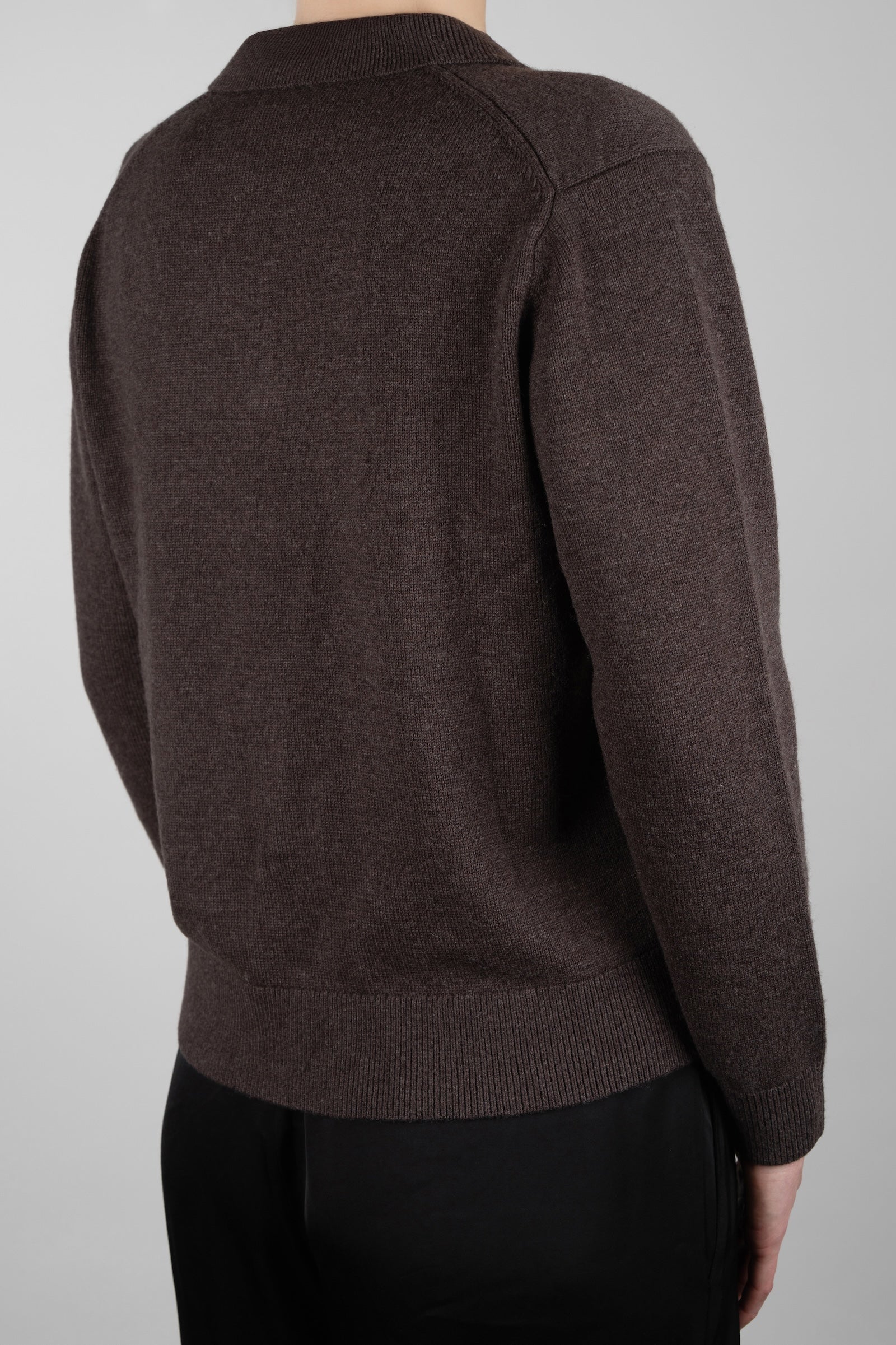 Cashmere-Merino Polo Jumper - Dark Brown