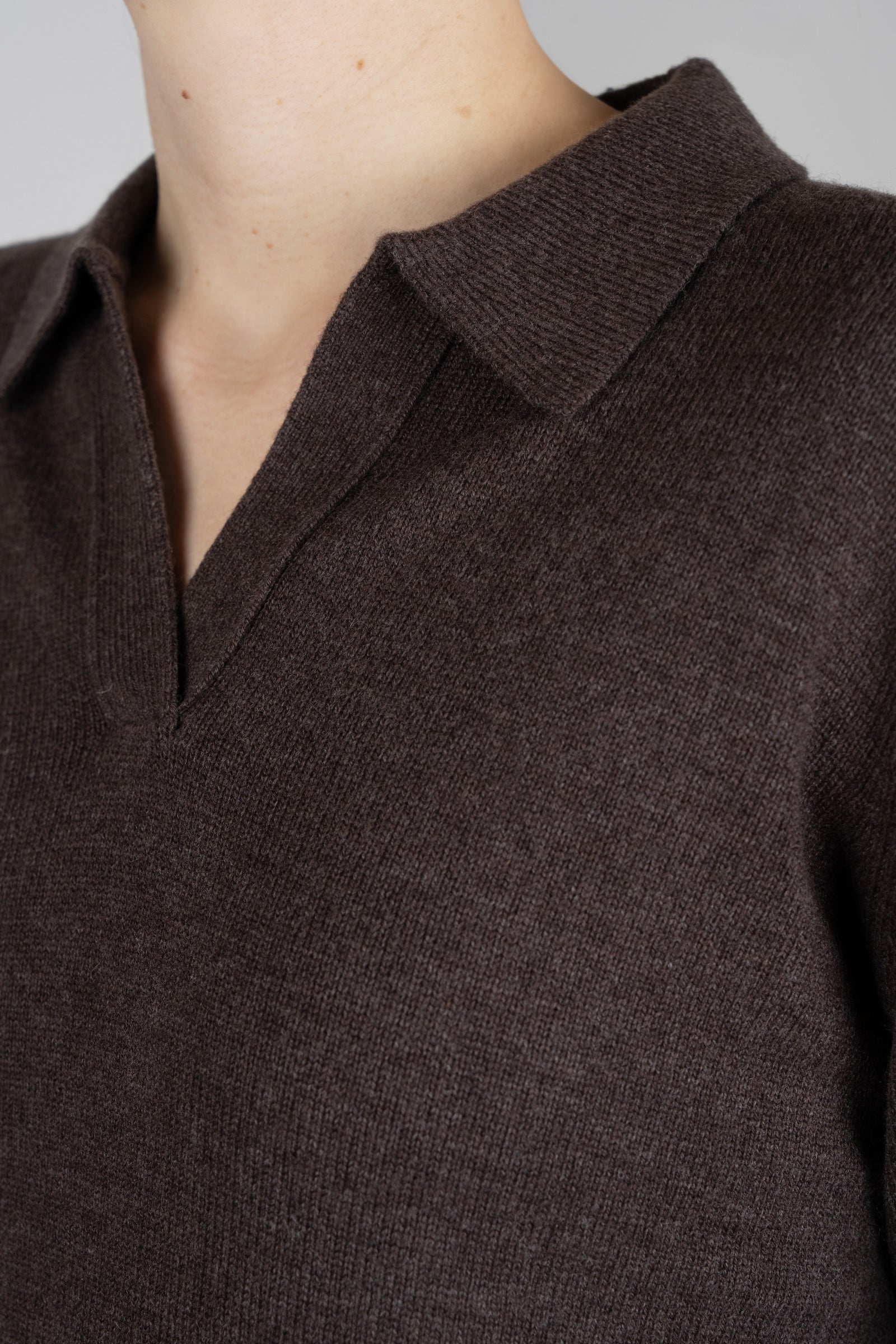 Cashmere-Merino Polo Jumper - Dark Brown
