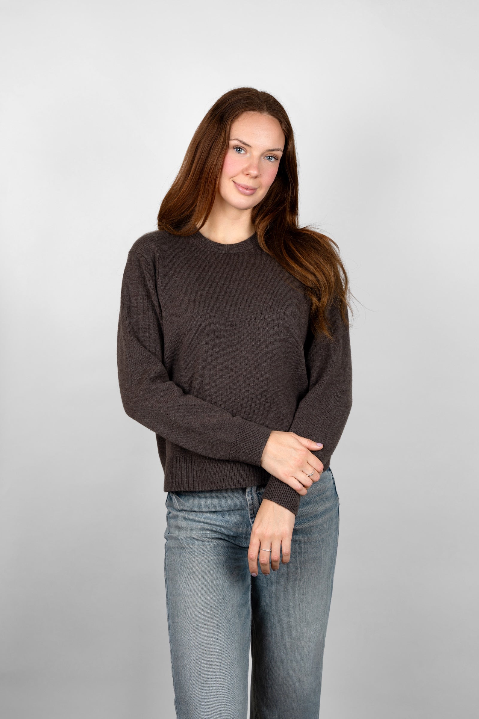 Cashmere-Merino Crewneck Sweater - Mørkebrun