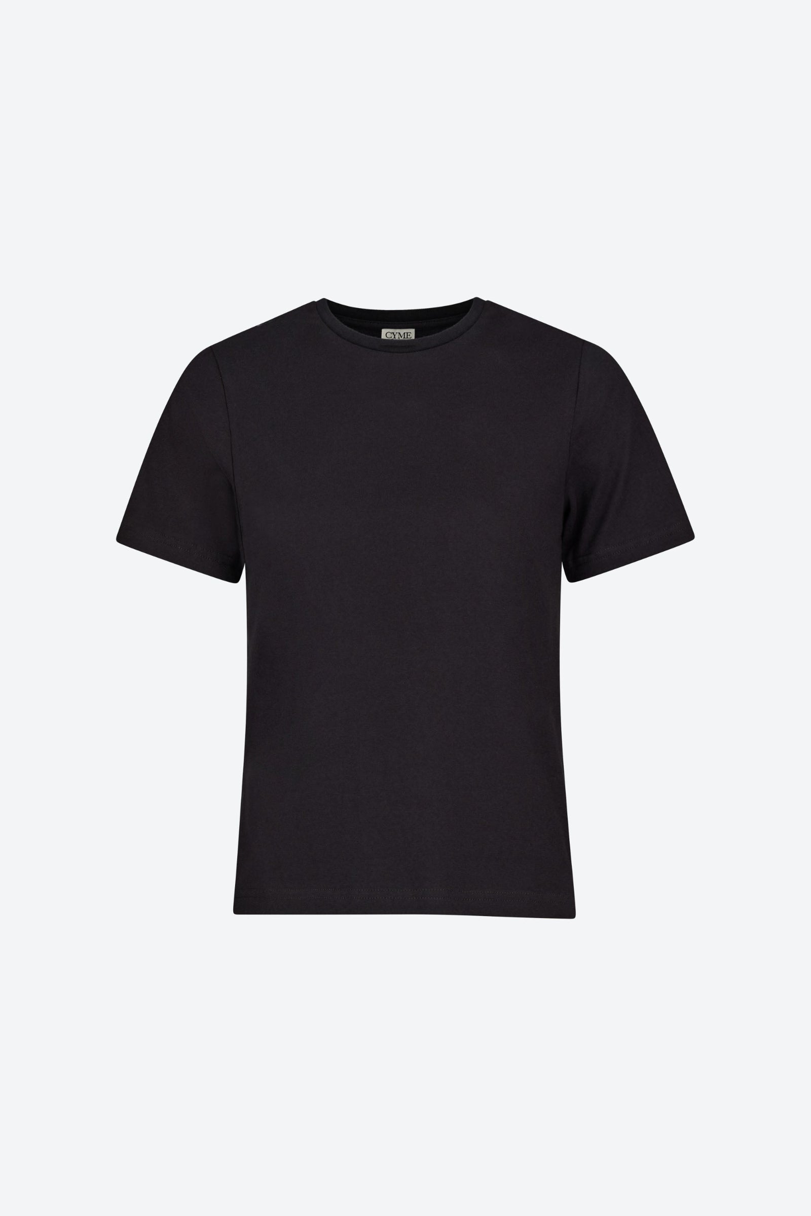 Front view of CYME Copenhagen basic black tee.