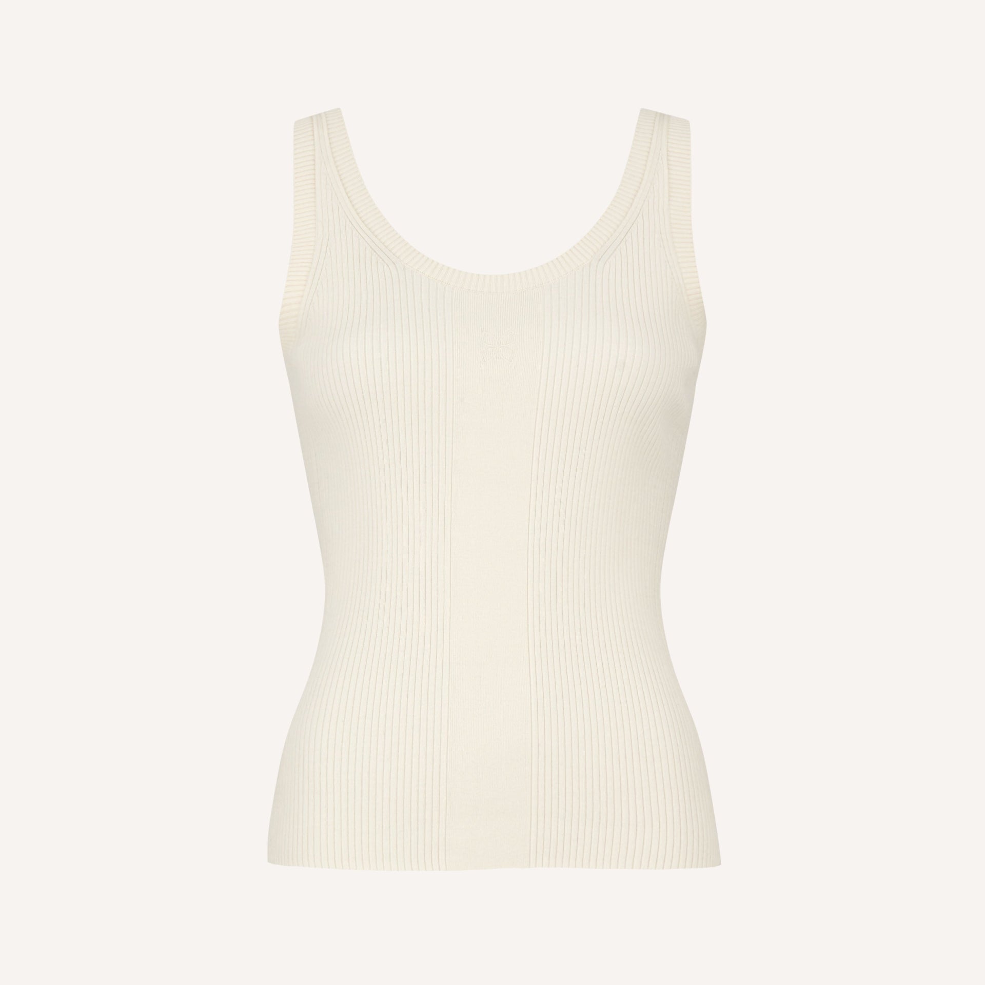 Front view of the CYME CC Top in ivory. Features a seamless ribbed design crafted in an ultra-soft knit with stretch for everyday ease.