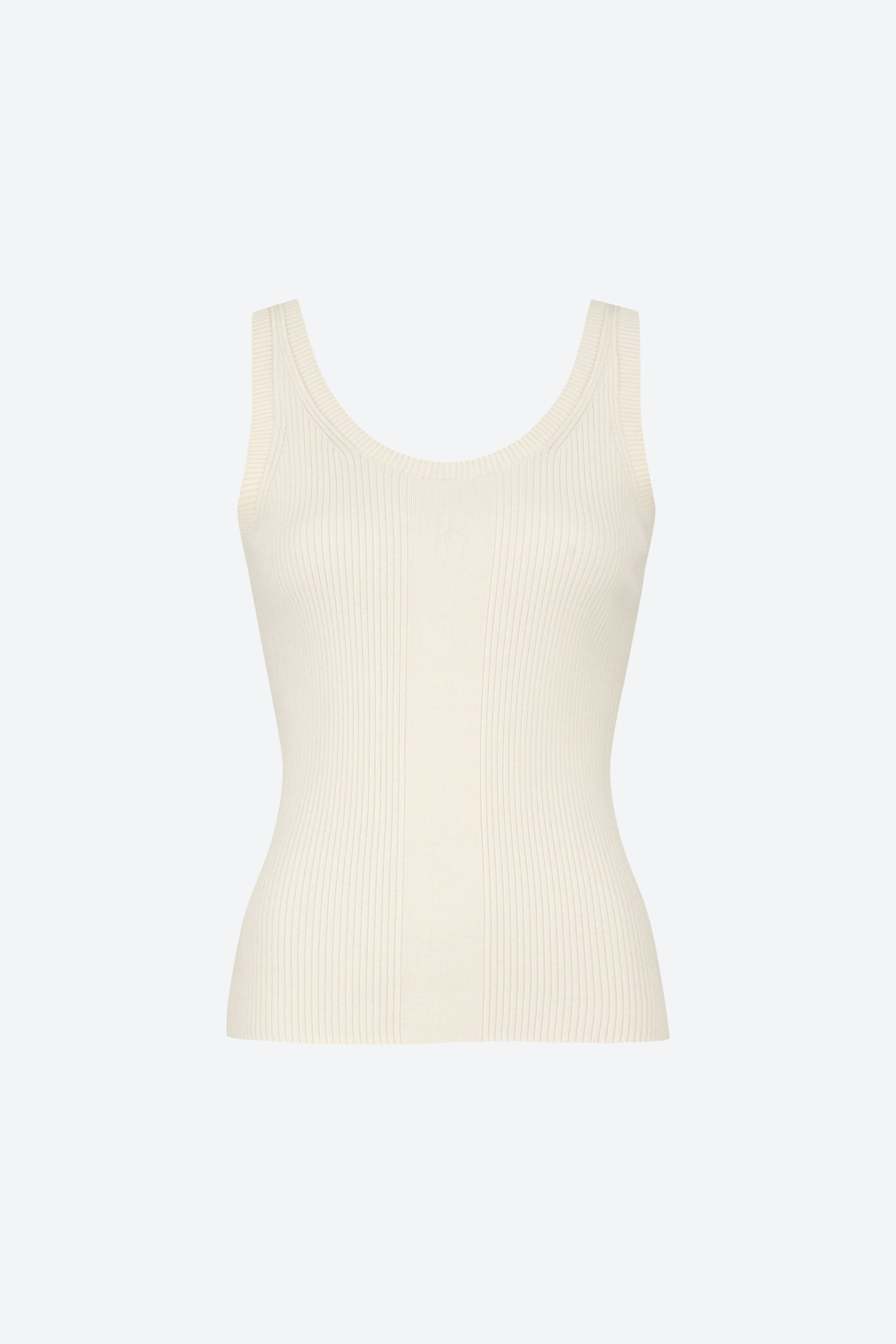 Front view of the CYME CC Top in ivory. Features a seamless ribbed design crafted in an ultra-soft knit with stretch for everyday ease.