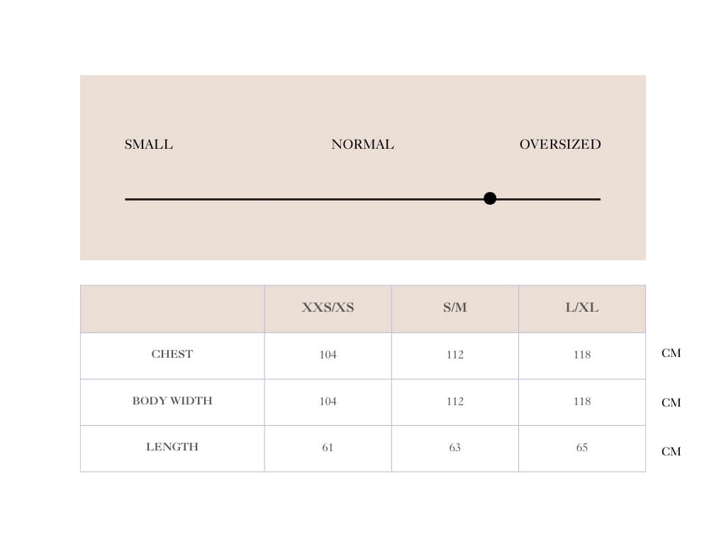 Size chart for Hazel Cable Knit Cardigan