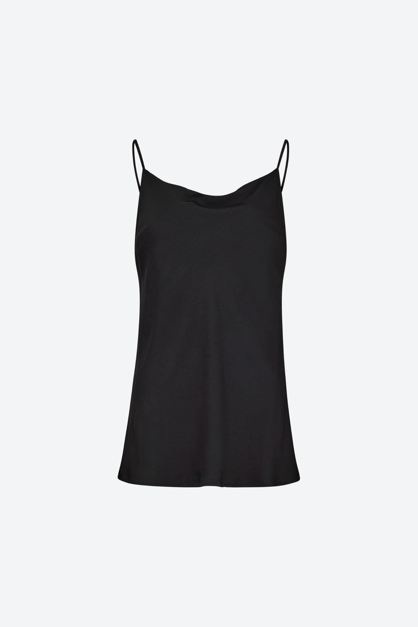 Black slip tank top on a light gray background