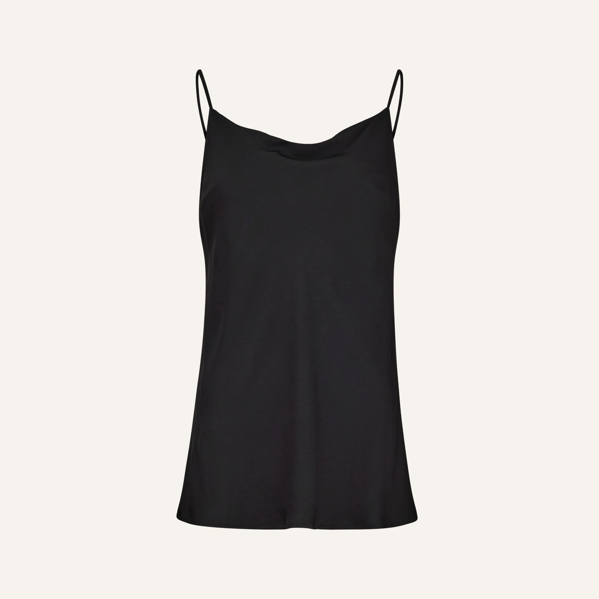 Black slip tank top on a light gray background