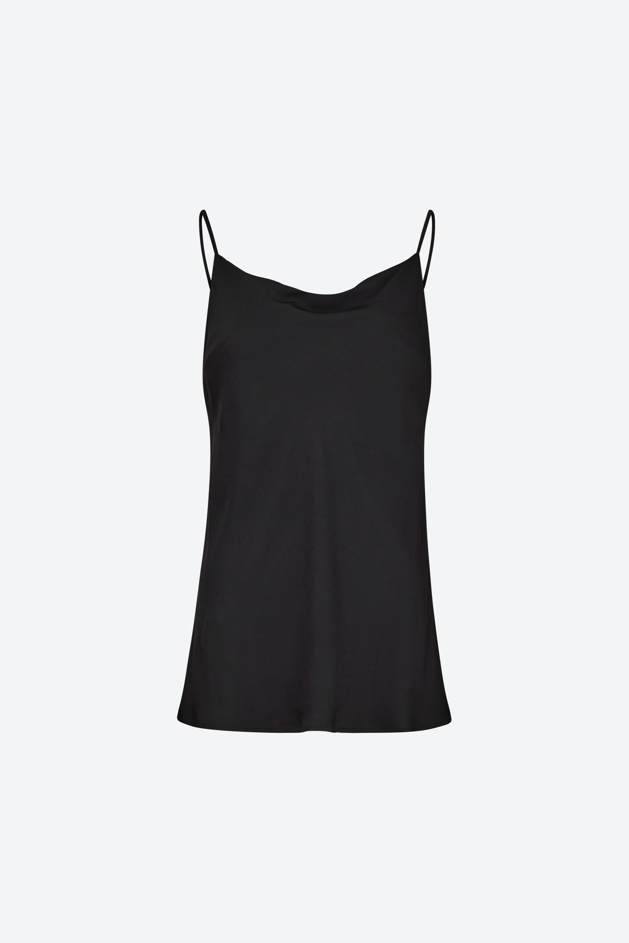 Black slip tank top on a light gray background