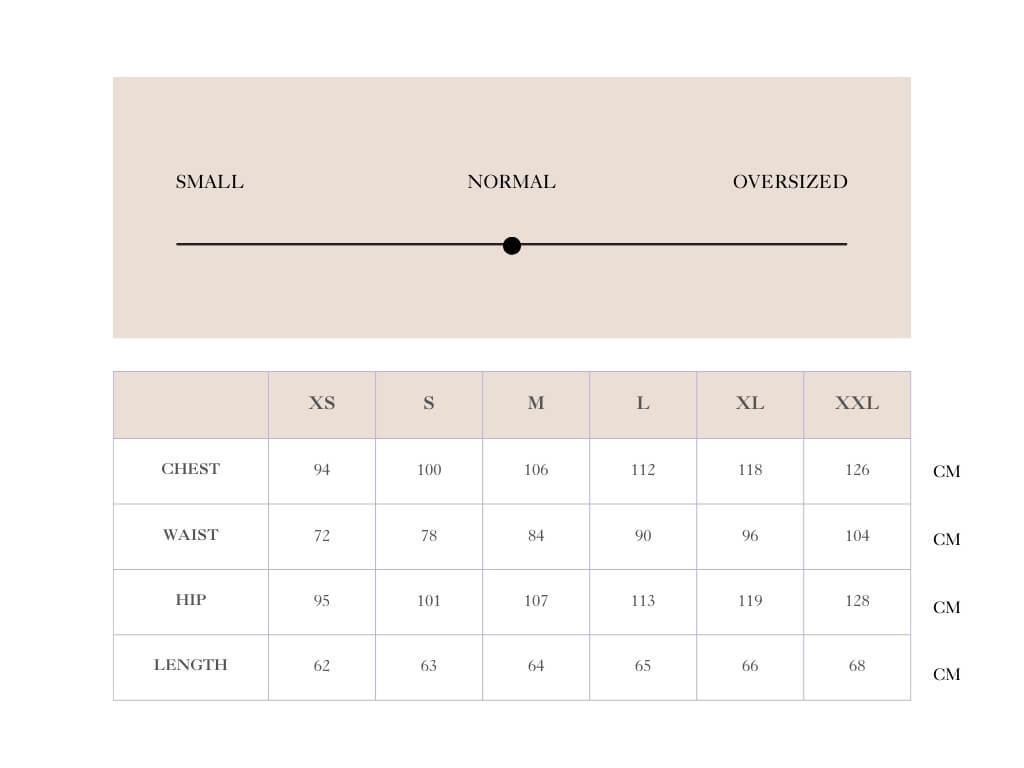 Size chart for Hourglass CC Shirt