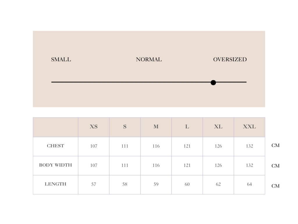 Size chart for Willow Strik Tee - Taupe