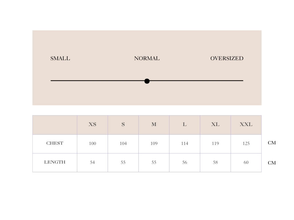 Size chart for Merino Vest