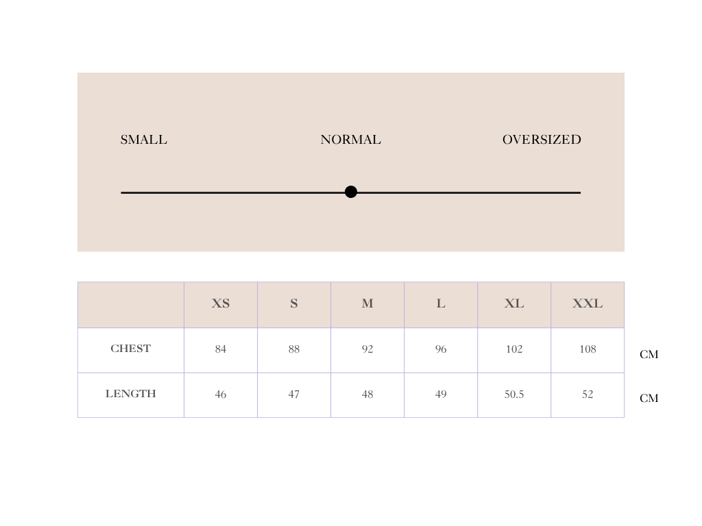 Size chart for Satin Top - Black