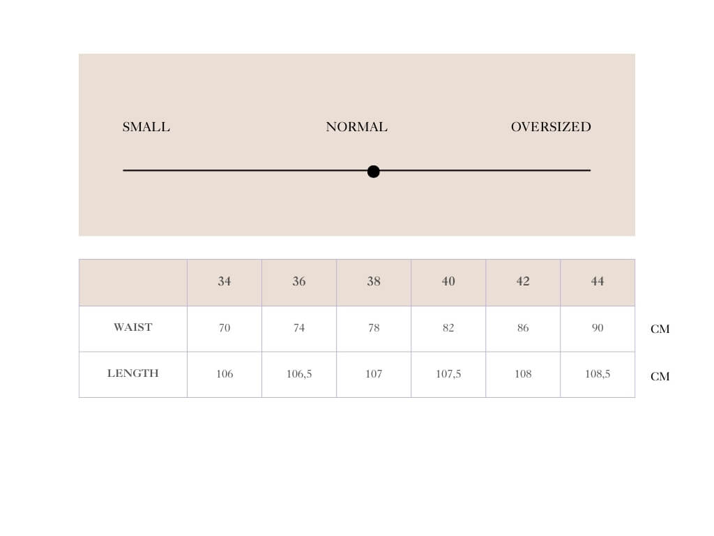 Size chart for Suit Trousers