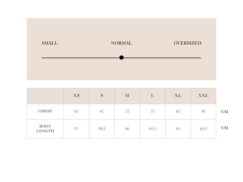 Size chart for CC Top - Sort