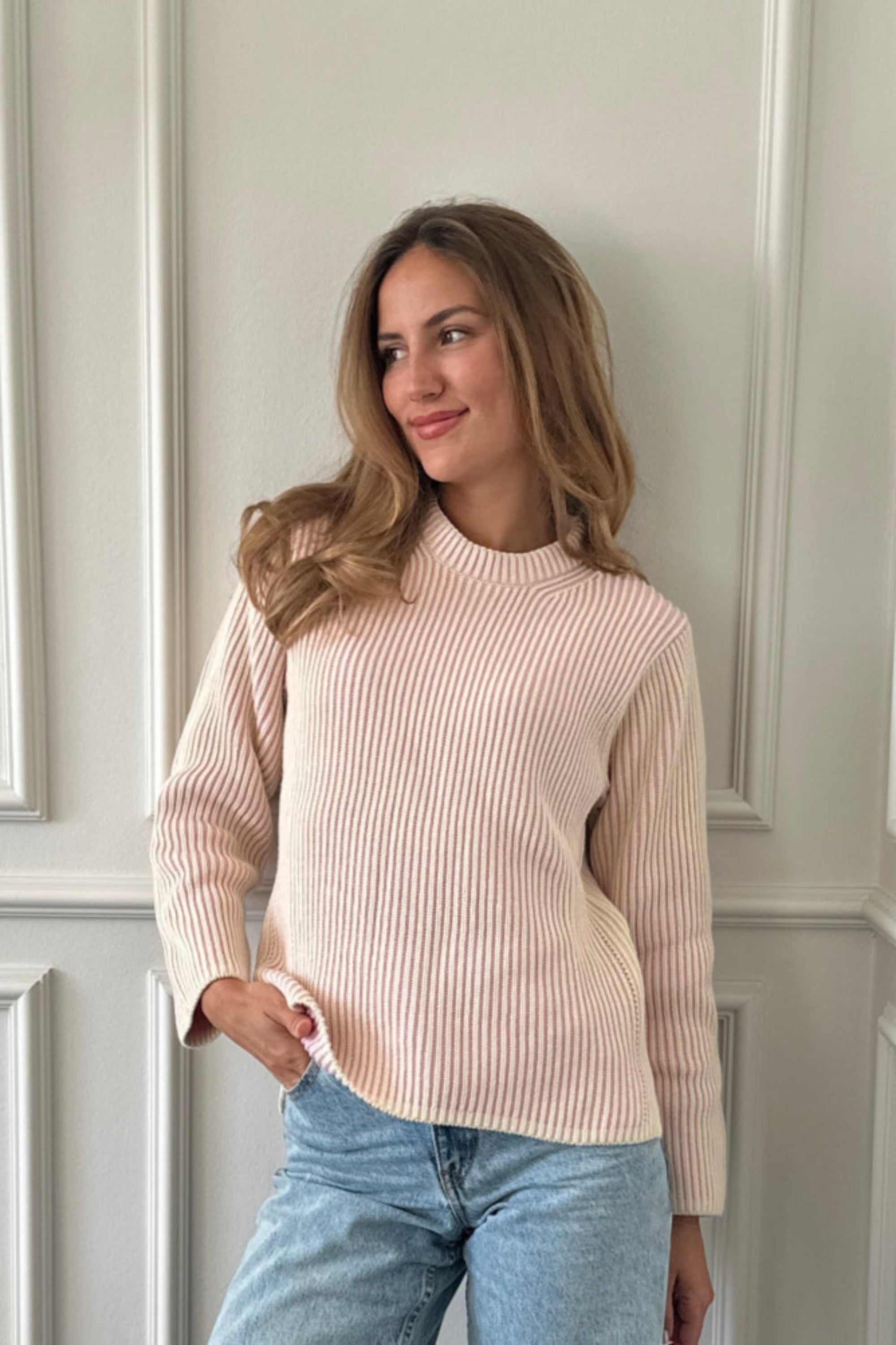Cotton Cashmere Jumper soft pink and cream