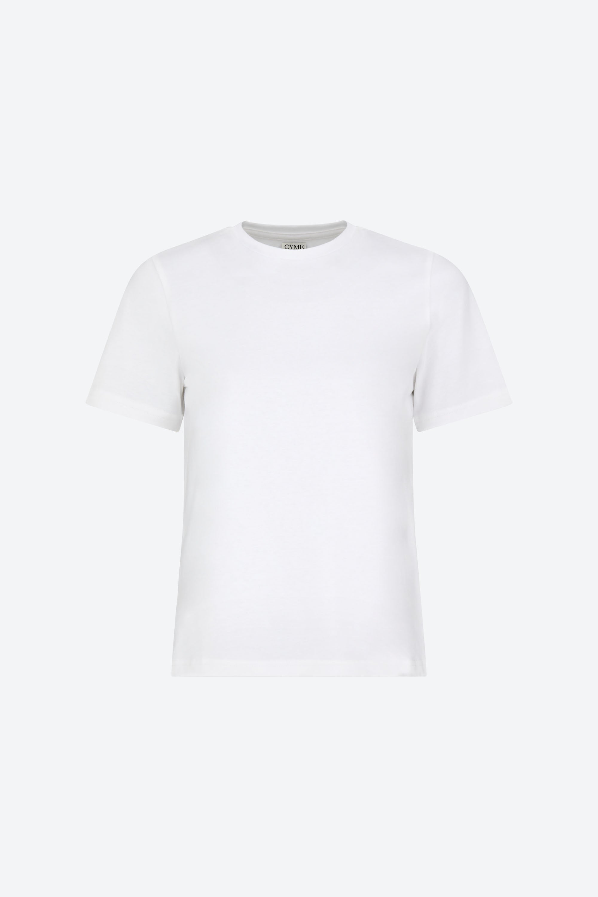 Front view of CYME Copenhagen basic white tee.