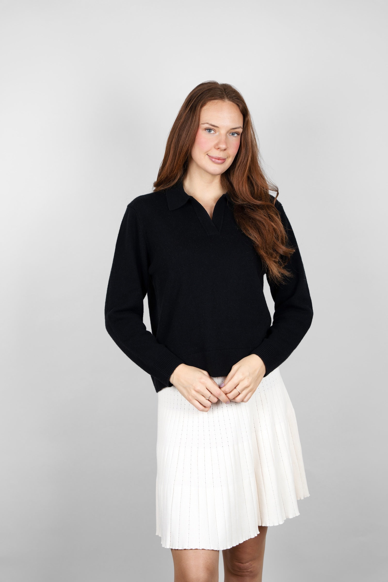 Cashmere-Merino Polo Jumper - Black - CYME Copenhagen