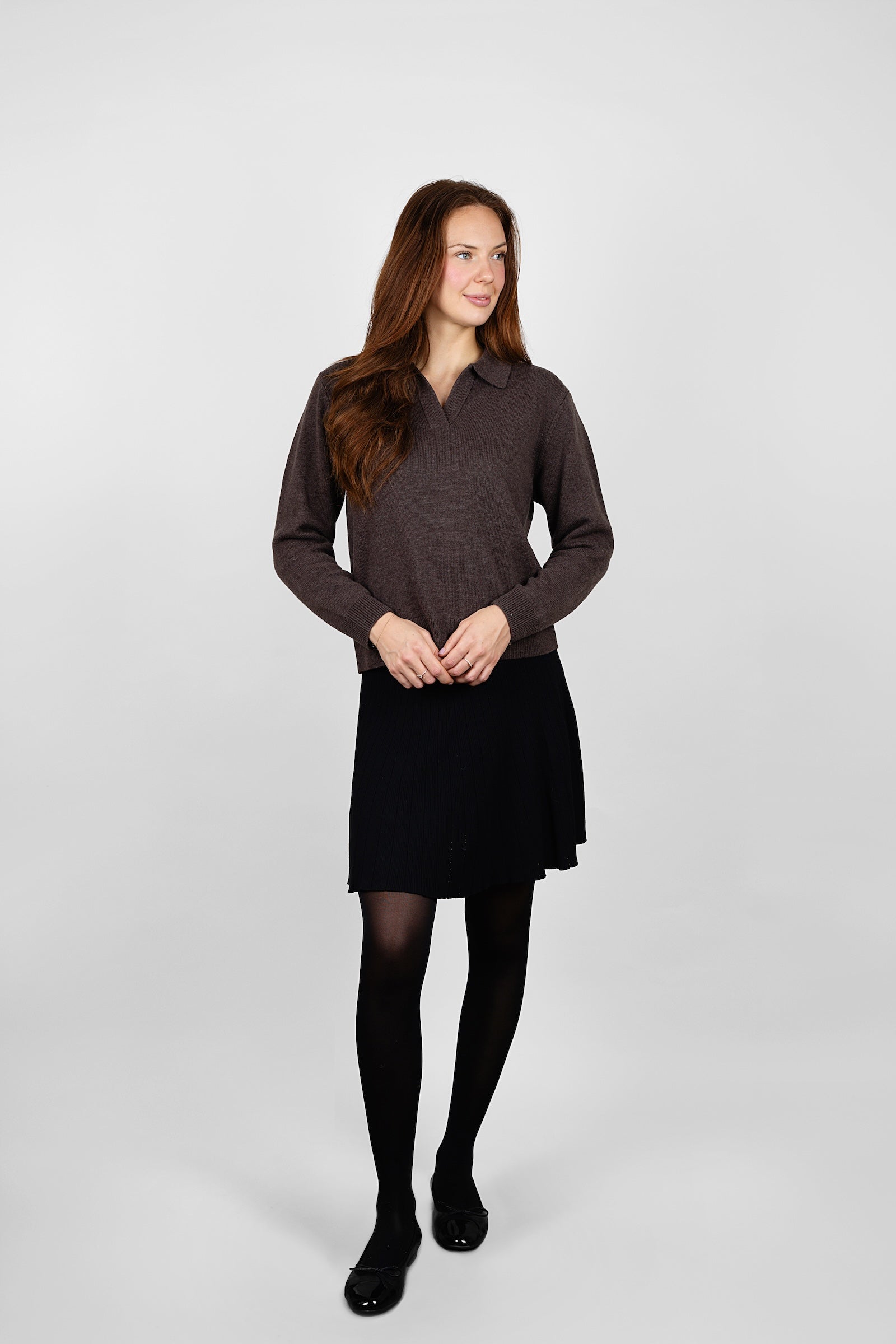 Cashmere-Merino Polo Jumper - Dark Brown