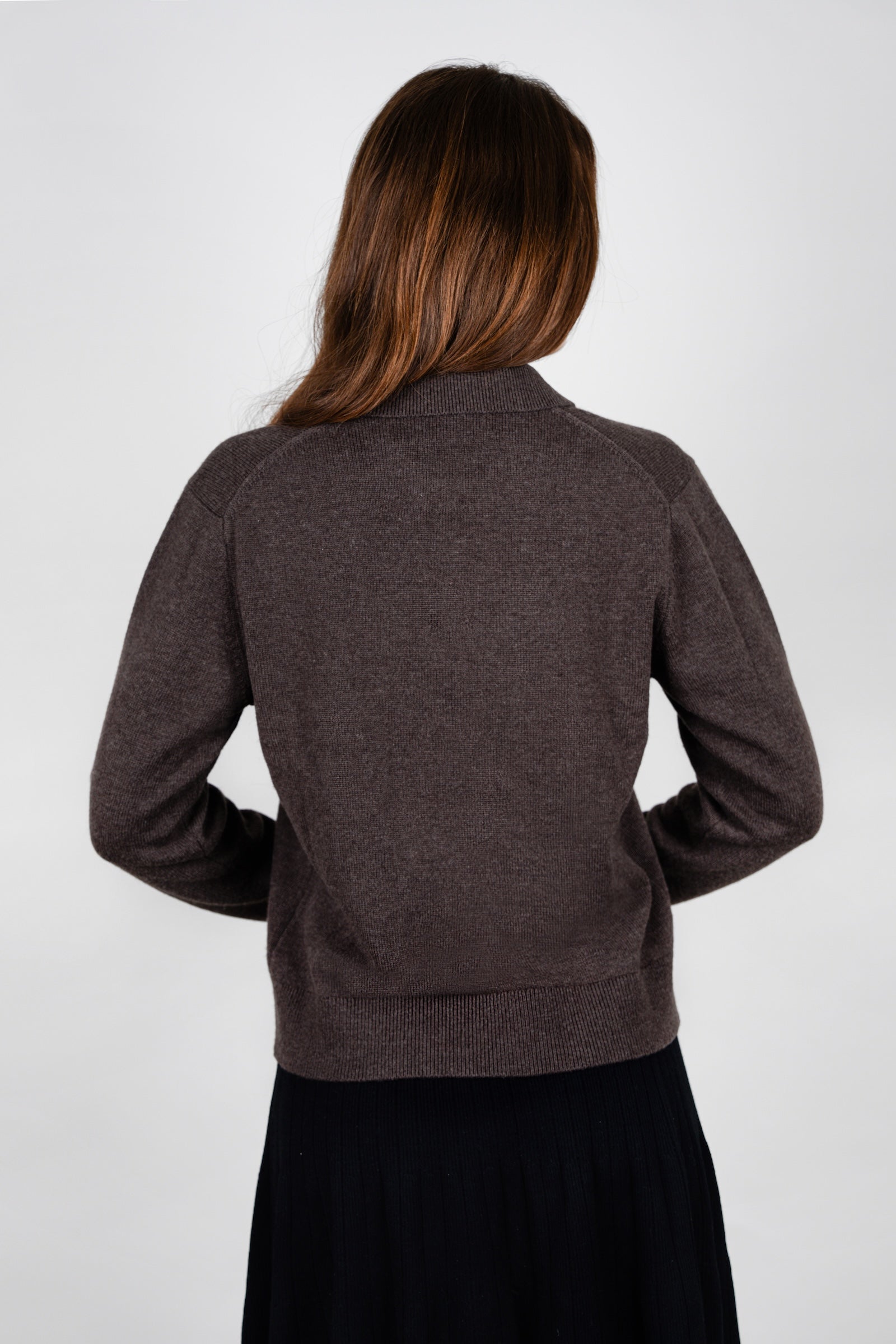 Cashmere-Merino Polo Jumper - Dark Brown