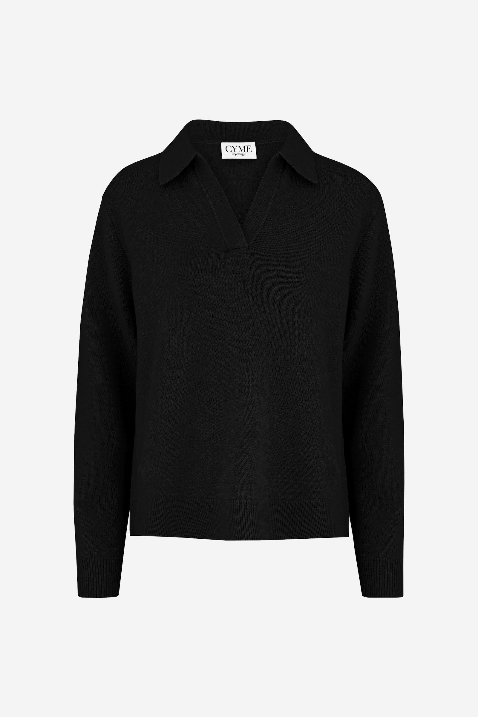 Cashmere-Merino Polo Jumper - Black - CYME Copenhagen