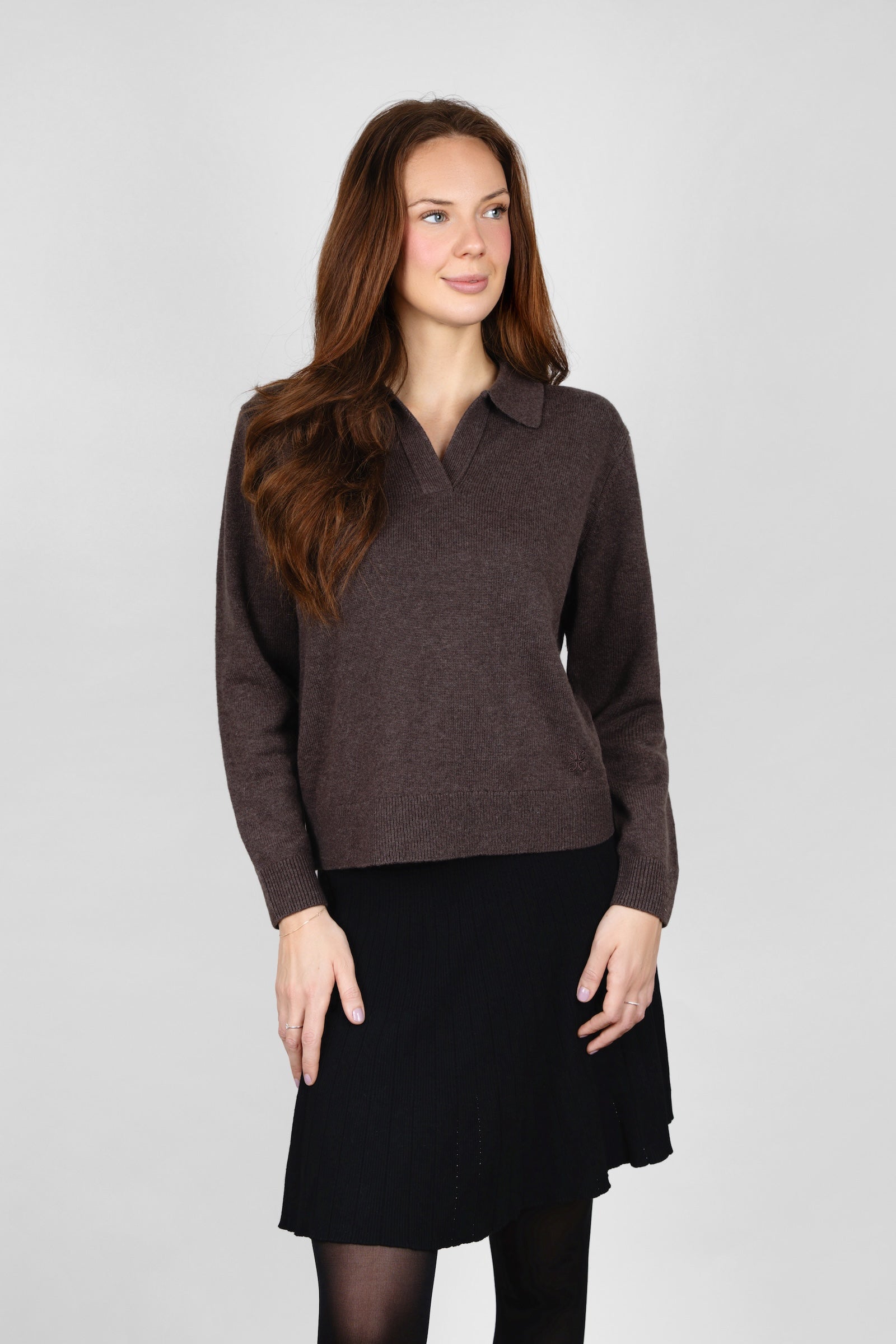 Cashmere-Merino Polo Jumper - Dark Brown